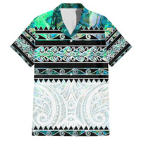 New Zealand Aotearoa Family Matching Summer Maxi Dress and Hawaiian Shirt With Paua Shell Kowhaiwhai Pattern LT05 Dad's Shirt - Short Sleeve Green - Polynesian Pride