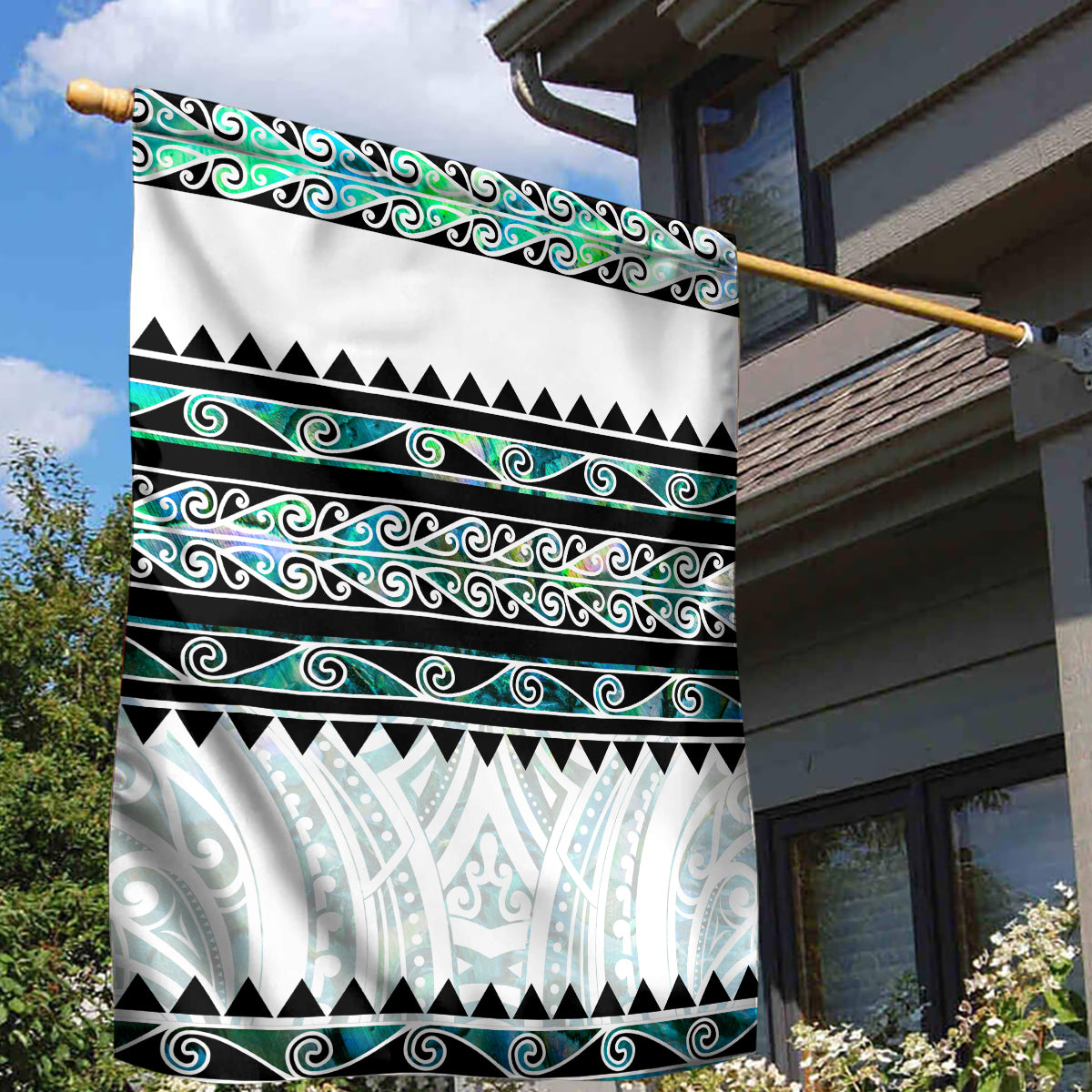 New Zealand Aotearoa Garden Flag With Paua Shell Kowhaiwhai Pattern LT05 - Polynesian Pride