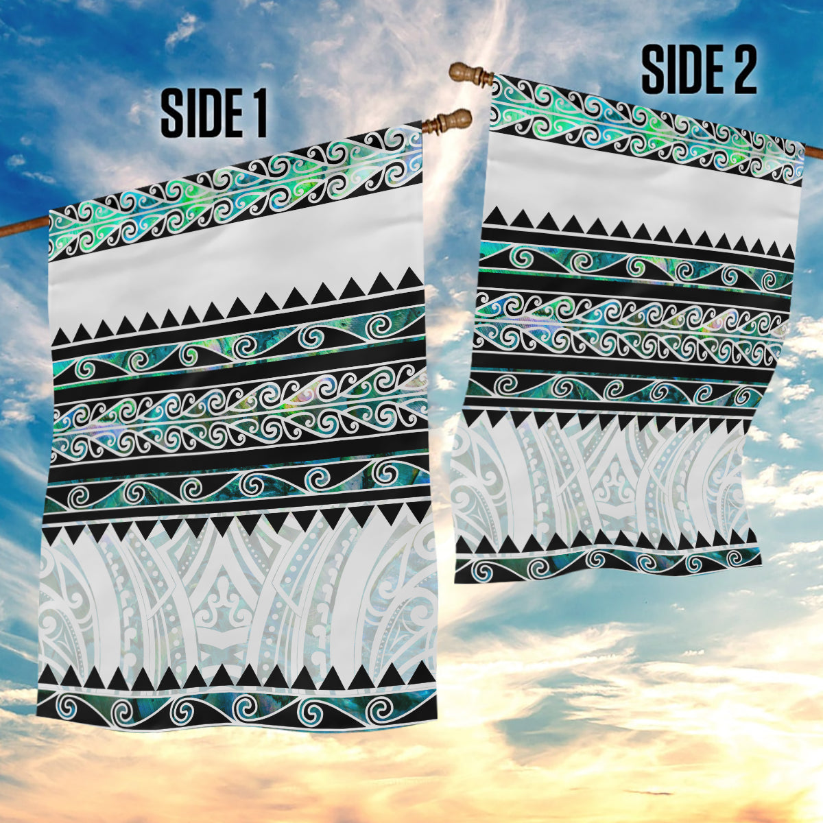 New Zealand Aotearoa Garden Flag With Paua Shell Kowhaiwhai Pattern LT05 - Polynesian Pride