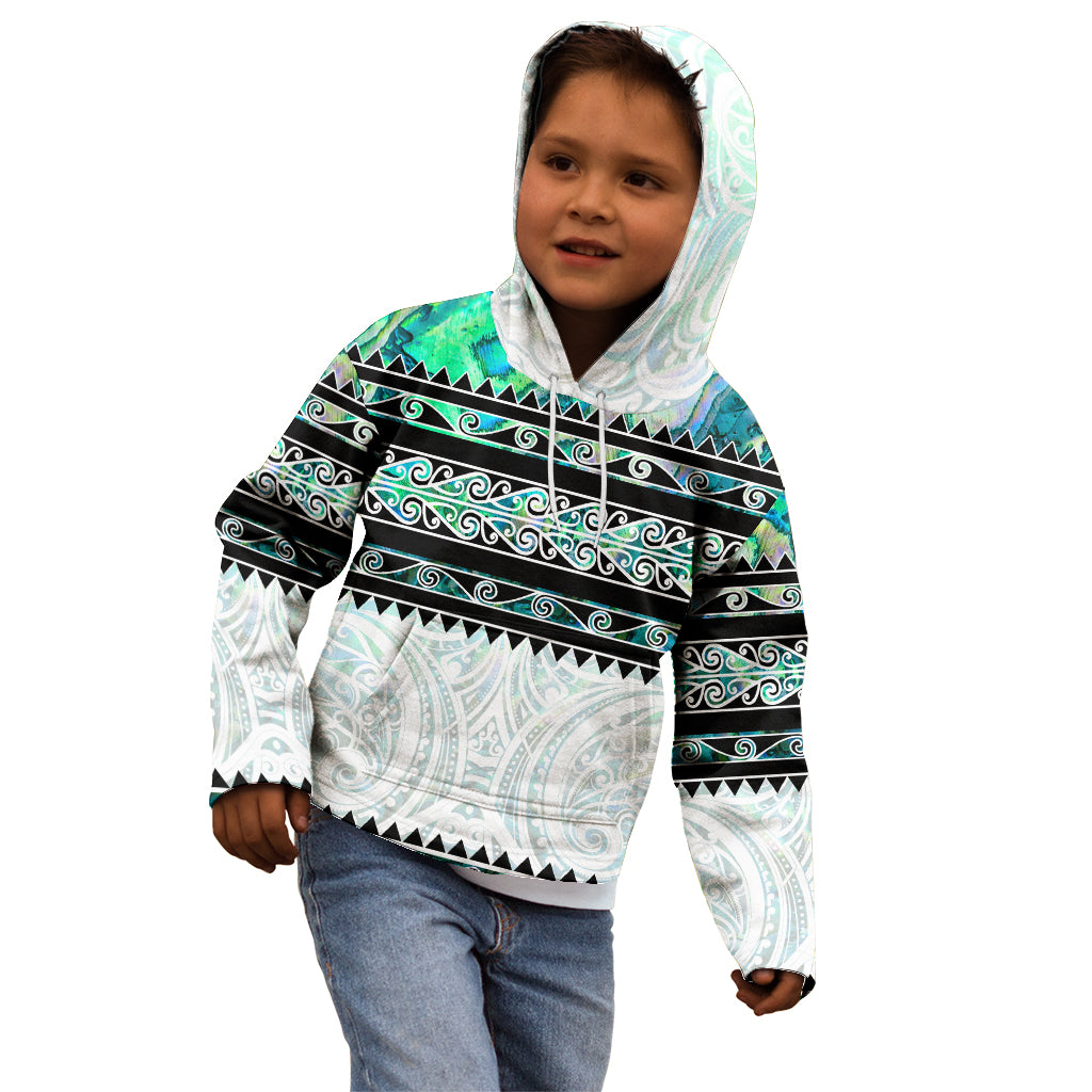 New Zealand Aotearoa Kid Hoodie With Paua Shell Kowhaiwhai Pattern LT05 - Polynesian Pride