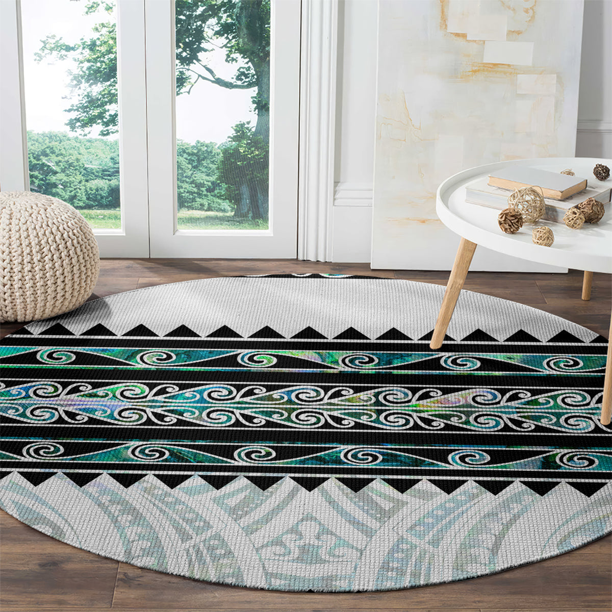 New Zealand Aotearoa Round Carpet With Paua Shell Kowhaiwhai Pattern LT05 - Polynesian Pride