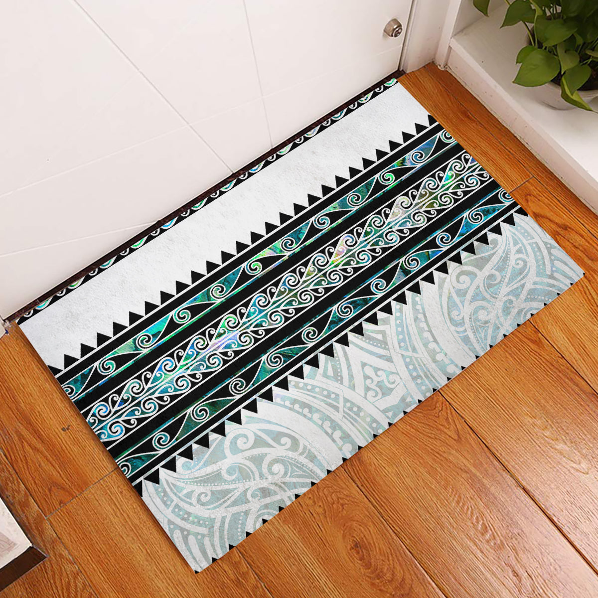 New Zealand Aotearoa Rubber Doormat With Paua Shell Kowhaiwhai Pattern LT05 Green - Polynesian Pride