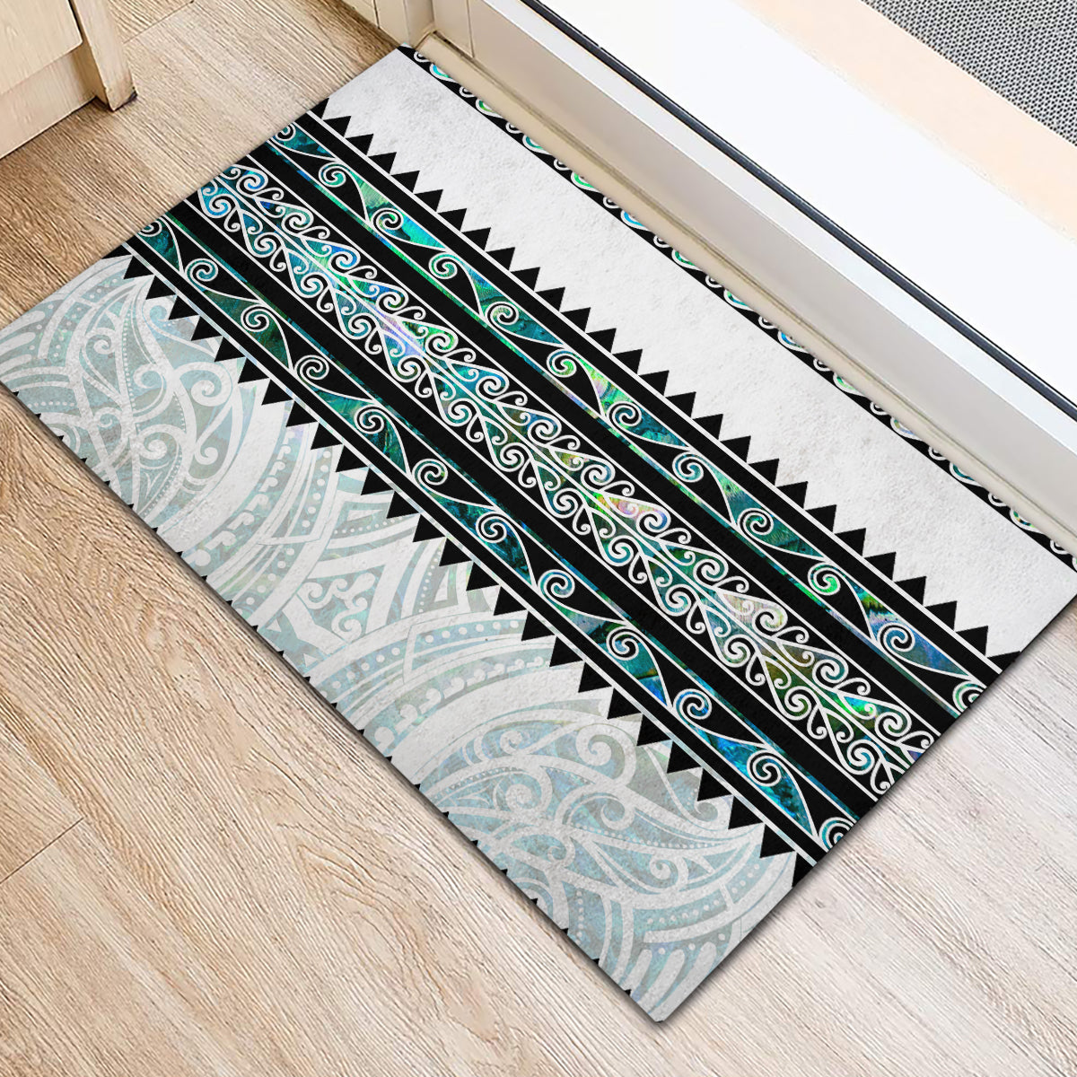 New Zealand Aotearoa Rubber Doormat With Paua Shell Kowhaiwhai Pattern LT05 - Polynesian Pride