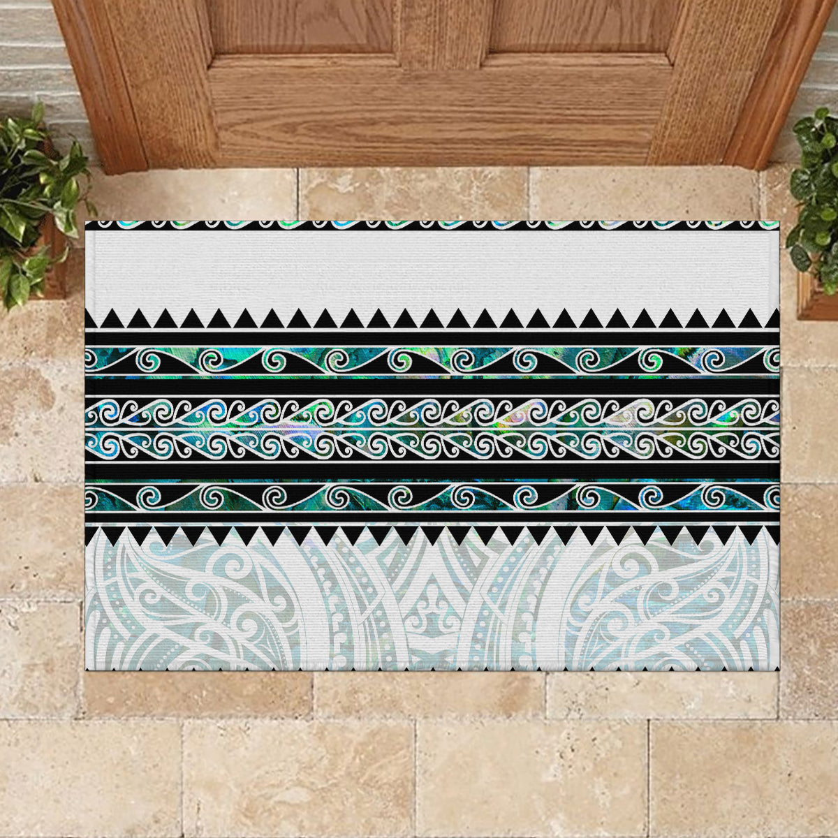 New Zealand Aotearoa Rubber Doormat With Paua Shell Kowhaiwhai Pattern LT05 - Polynesian Pride