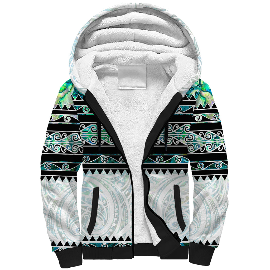 New Zealand Aotearoa Sherpa Hoodie With Paua Shell Kowhaiwhai Pattern LT05 Unisex Green - Polynesian Pride