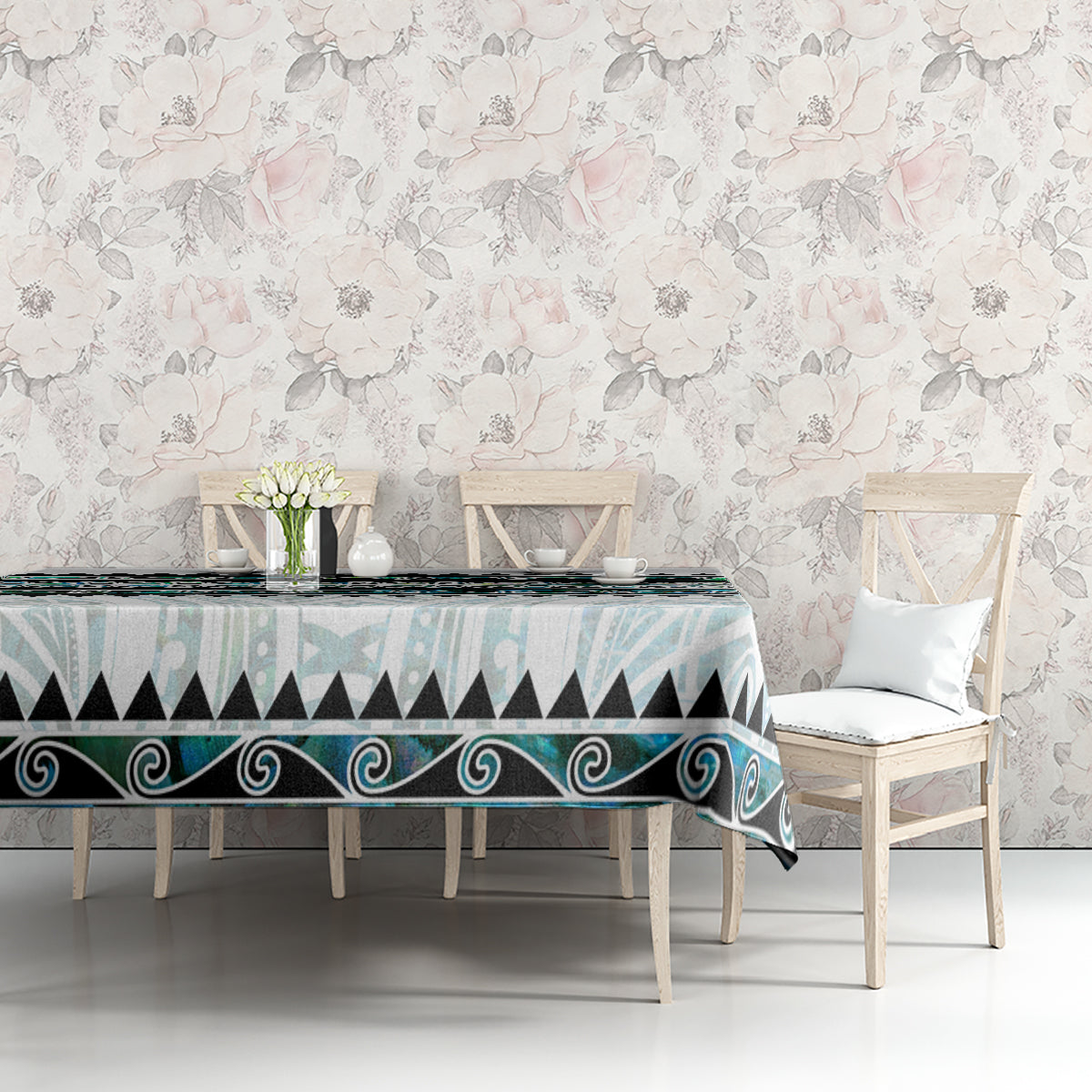 New Zealand Aotearoa Tablecloth With Paua Shell Kowhaiwhai Pattern LT05 - Polynesian Pride