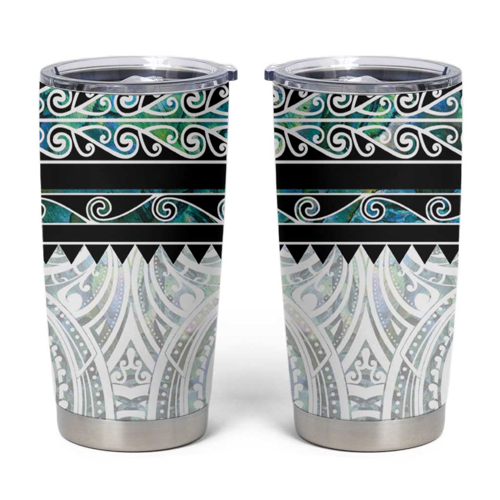 New Zealand Aotearoa Tumbler Cup With Paua Shell Kowhaiwhai Pattern