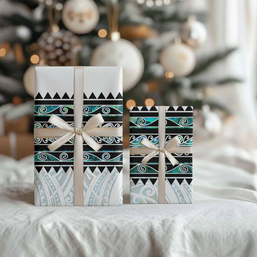 New Zealand Aotearoa Wrapping Paper With Paua Shell Kowhaiwhai Pattern - Polynesian Pride
