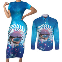 New Zealand Matapouri Beach Landscape Couples Matching Short Sleeve Bodycon Dress and Long Sleeve Button Shirt