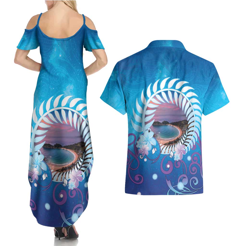 New Zealand Matapouri Beach Landscape Couples Matching Summer Maxi Dress and Hawaiian Shirt