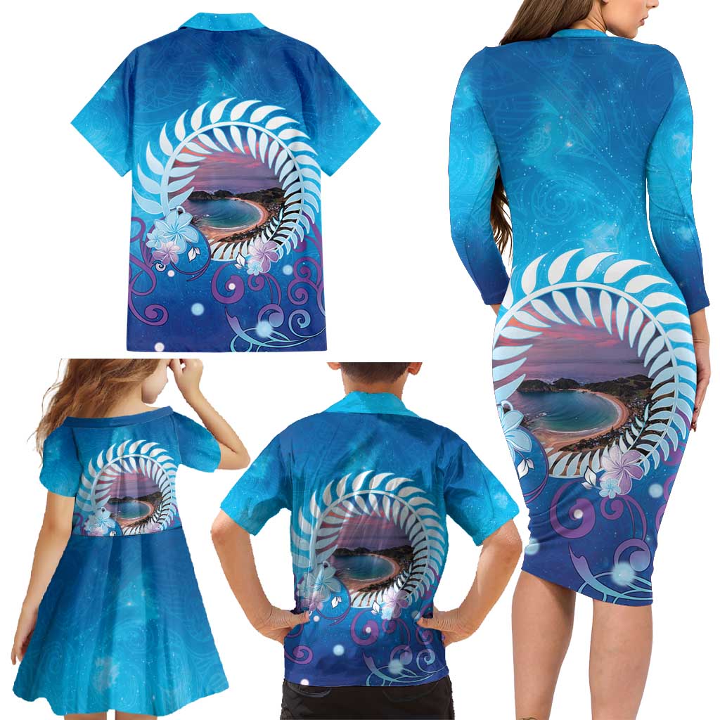 New Zealand Matapouri Beach Landscape Family Matching Long Sleeve Bodycon Dress and Hawaiian Shirt