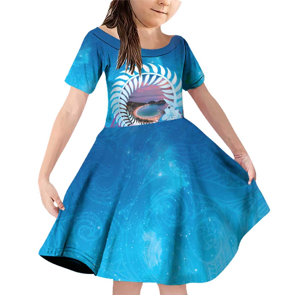 New Zealand Matapouri Beach Landscape Family Matching Off Shoulder Short Dress and Hawaiian Shirt