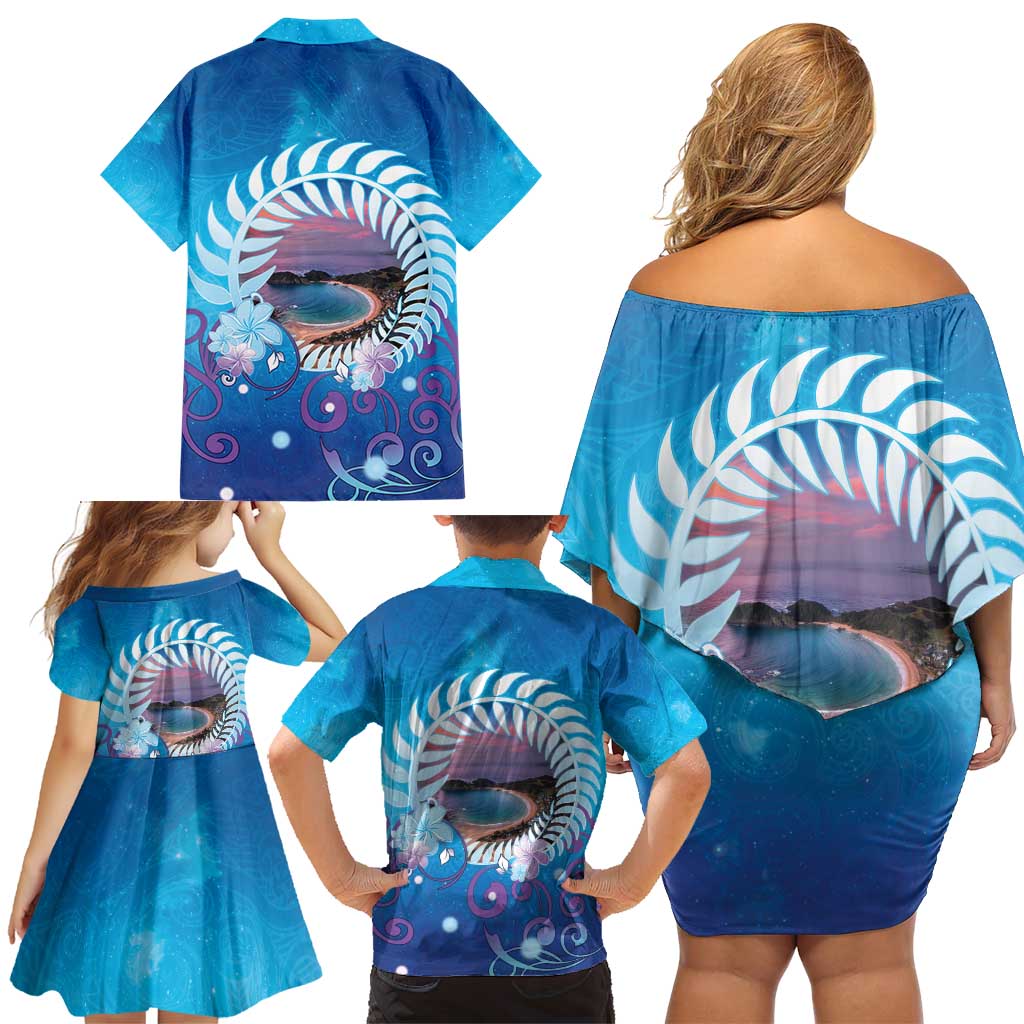 New Zealand Matapouri Beach Landscape Family Matching Off Shoulder Short Dress and Hawaiian Shirt