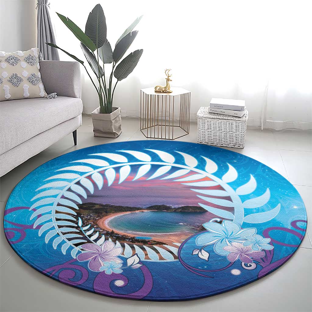 New Zealand Matapouri Beach Landscape Round Carpet