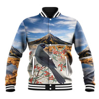 New Zealand Mount Taranaki Landscape Baseball Jacket Kokako Bird Polynesian Style