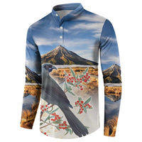 New Zealand Mount Taranaki Landscape Button Sweatshirt Kokako Bird Polynesian Style