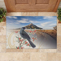 New Zealand Mount Taranaki Landscape Rubber Doormat Kokako Bird Polynesian Style