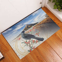 New Zealand Mount Taranaki Landscape Rubber Doormat Kokako Bird Polynesian Style