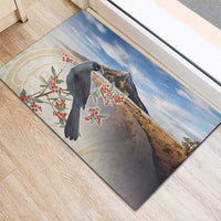 New Zealand Mount Taranaki Landscape Rubber Doormat Kokako Bird Polynesian Style