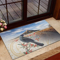 New Zealand Mount Taranaki Landscape Rubber Doormat Kokako Bird Polynesian Style