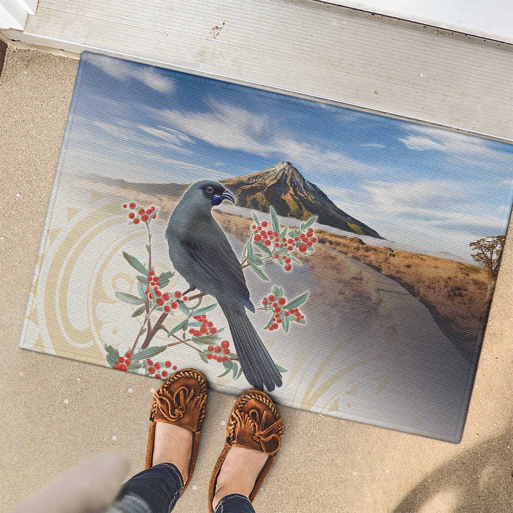 New Zealand Mount Taranaki Landscape Rubber Doormat Kokako Bird Polynesian Style