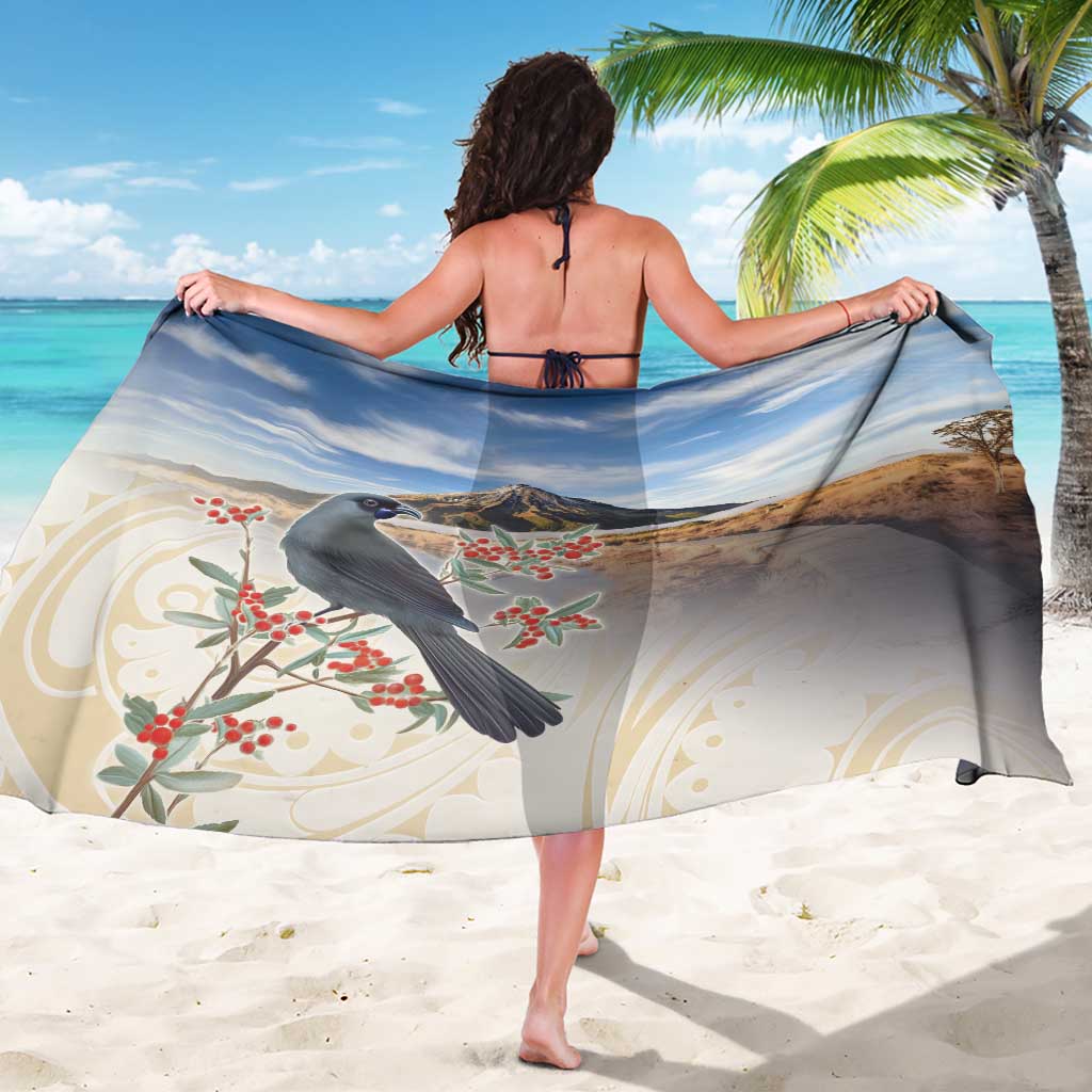 New Zealand Mount Taranaki Landscape Sarong Kokako Bird Polynesian Style