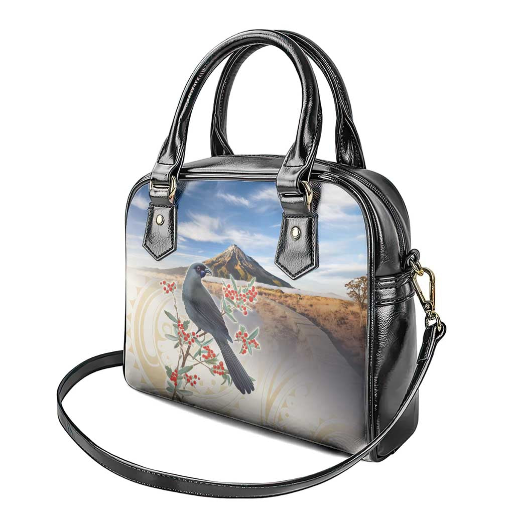 New Zealand Mount Taranaki Landscape Shoulder Handbag Kokako Bird Polynesian Style
