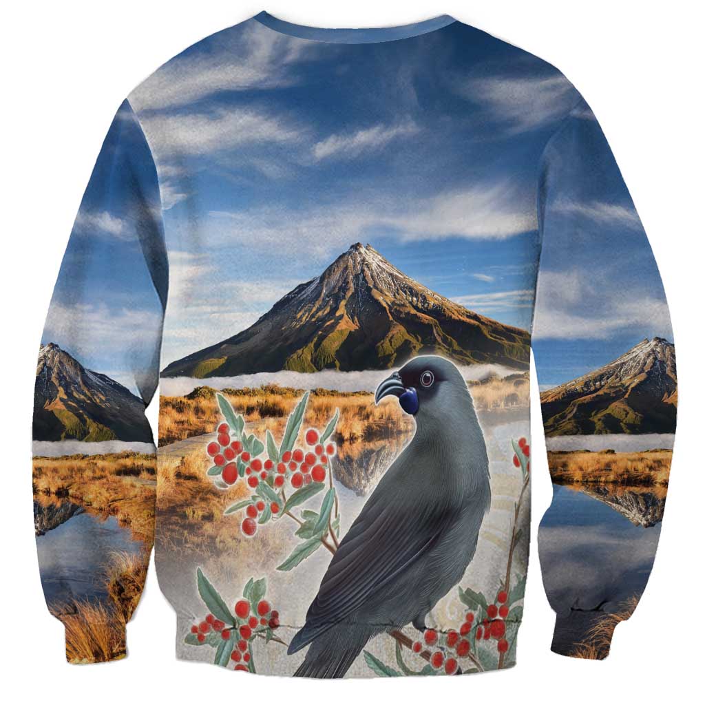 New Zealand Mount Taranaki Landscape Sweatshirt Kokako Bird Polynesian Style