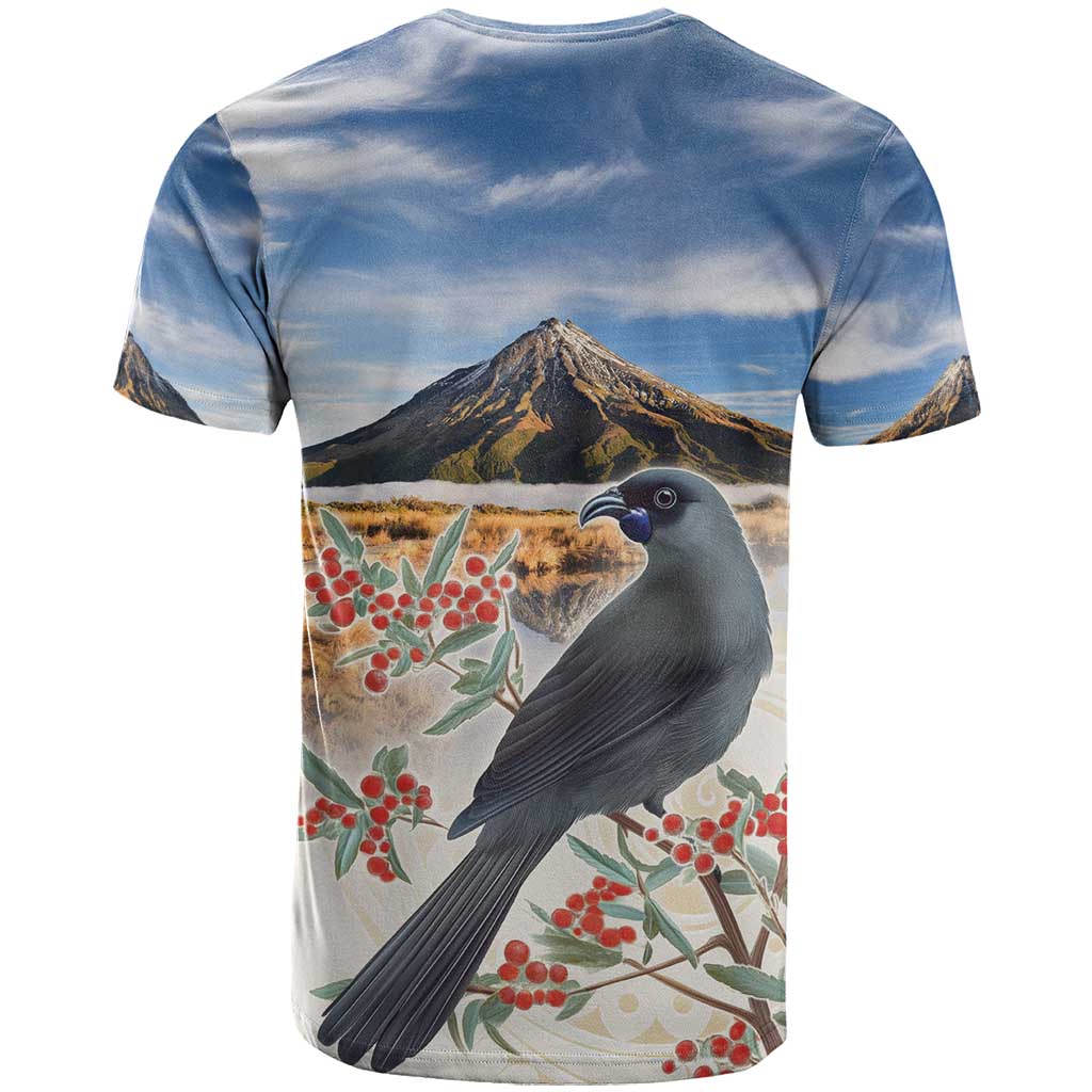 New Zealand Mount Taranaki Landscape T Shirt Kokako Bird Polynesian Style