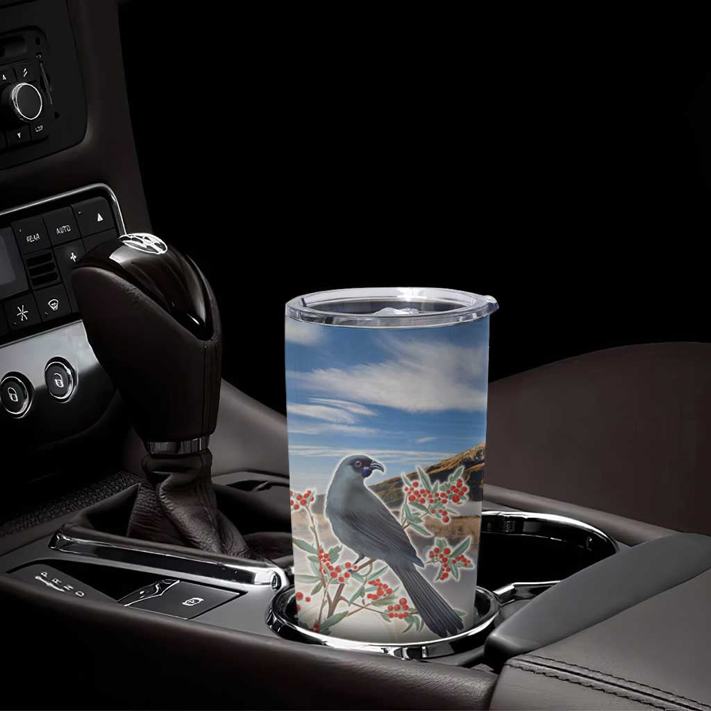 New Zealand Mount Taranaki Landscape Tumbler Cup Kokako Bird Polynesian Style LT05 - Polynesian Pride