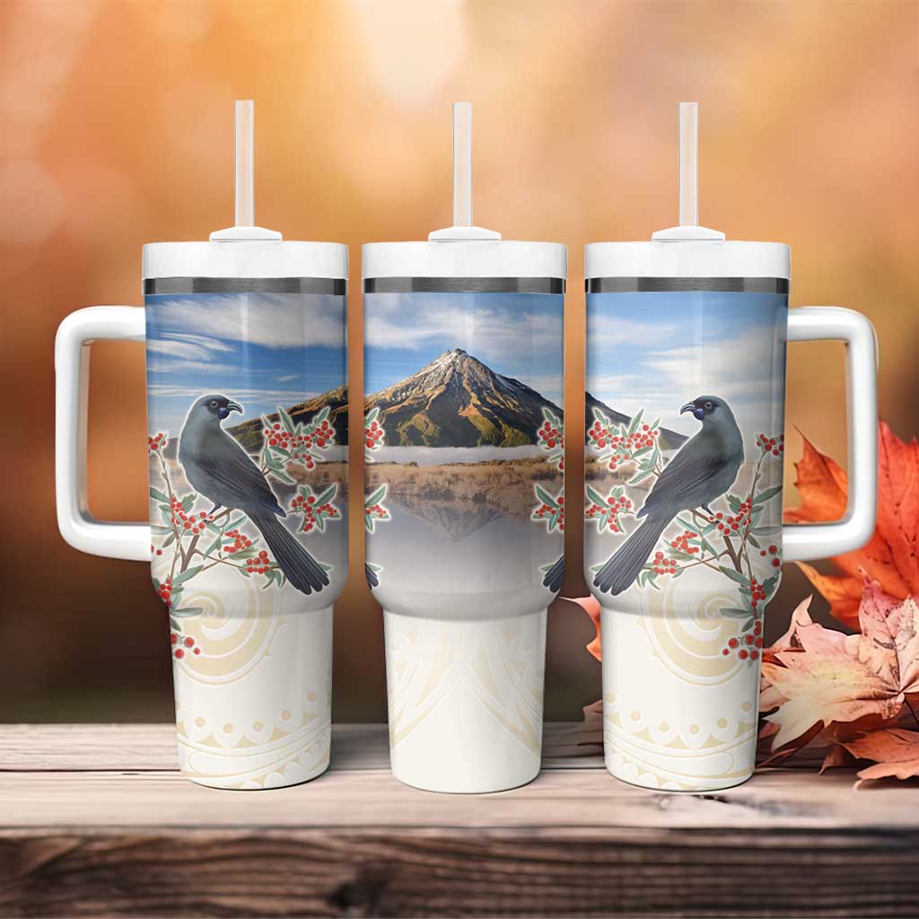 New Zealand Mount Taranaki Landscape Tumbler With Handle Kokako Bird Polynesian Style LT05 - Polynesian Pride