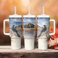 New Zealand Mount Taranaki Landscape Tumbler With Handle Kokako Bird Polynesian Style LT05 - Polynesian Pride