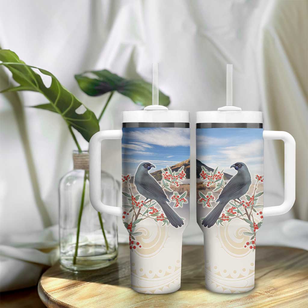 New Zealand Mount Taranaki Landscape Tumbler With Handle Kokako Bird Polynesian Style LT05 - Polynesian Pride