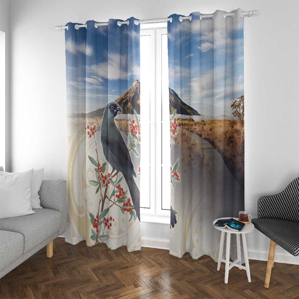New Zealand Mount Taranaki Landscape Window Curtain Kokako Bird Polynesian Style