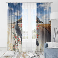 New Zealand Mount Taranaki Landscape Window Curtain Kokako Bird Polynesian Style