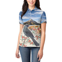 New Zealand Mount Taranaki Landscape Women Polo Shirt Kokako Bird Polynesian Style