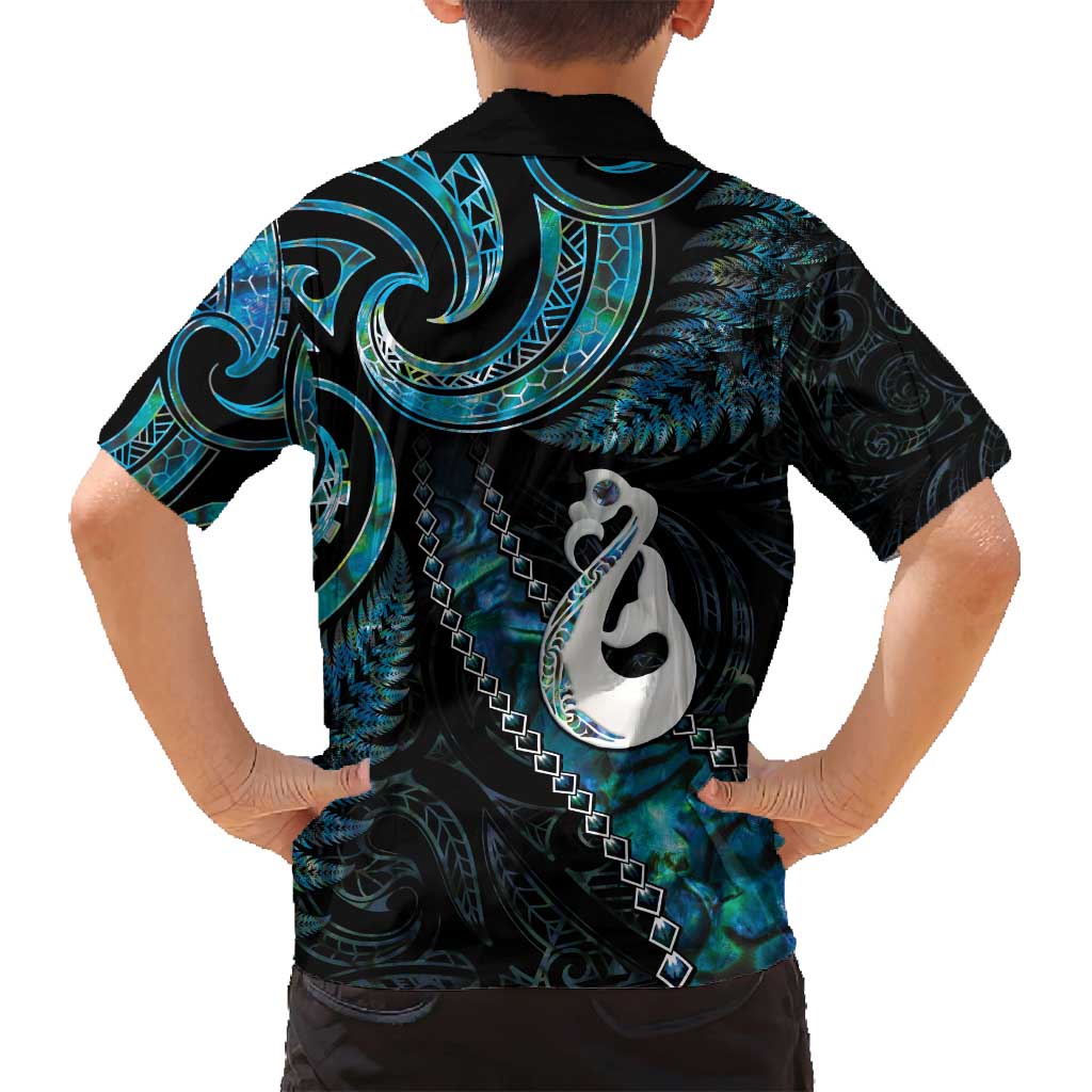 New Zealand Aotearoa Family Matching Off Shoulder Maxi Dress and Hawaiian Shirt Maori Manaia Paua Shell Glitter Turquoise LT05 - Polynesian Pride