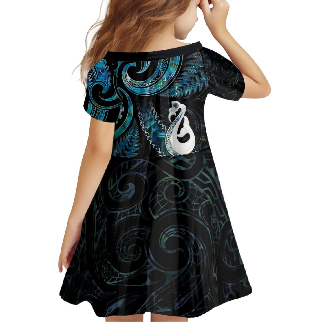 New Zealand Aotearoa Family Matching Summer Maxi Dress and Hawaiian Shirt Maori Manaia Paua Shell Glitter Turquoise LT05 - Polynesian Pride