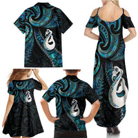 New Zealand Aotearoa Family Matching Summer Maxi Dress and Hawaiian Shirt Maori Manaia Paua Shell Glitter Turquoise LT05 - Polynesian Pride