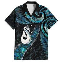 New Zealand Aotearoa Family Matching Tank Maxi Dress and Hawaiian Shirt Maori Manaia Paua Shell Glitter Turquoise LT05 Dad's Shirt - Short Sleeve Turquoise - Polynesian Pride