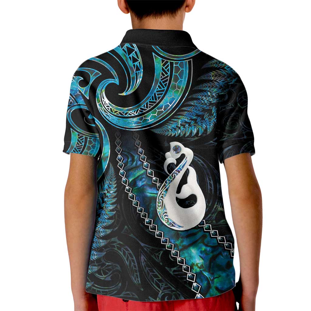 New Zealand Aotearoa Kid Polo Shirt Maori Manaia Paua Shell Glitter Turquoise LT05 - Polynesian Pride