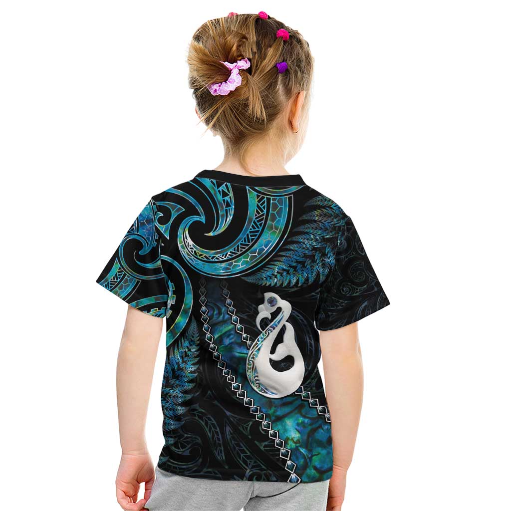 New Zealand Aotearoa Kid T Shirt Maori Manaia Paua Shell Glitter Turquoise LT05 - Polynesian Pride