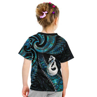 New Zealand Aotearoa Kid T Shirt Maori Manaia Paua Shell Glitter Turquoise LT05 - Polynesian Pride