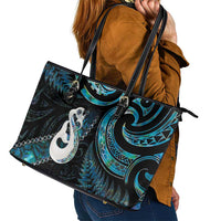 New Zealand Aotearoa Leather Tote Bag Maori Manaia Paua Shell Glitter Turquoise