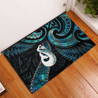 New Zealand Aotearoa Rubber Doormat Maori Manaia Paua Shell Glitter Turquoise