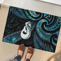 New Zealand Aotearoa Rubber Doormat Maori Manaia Paua Shell Glitter Turquoise