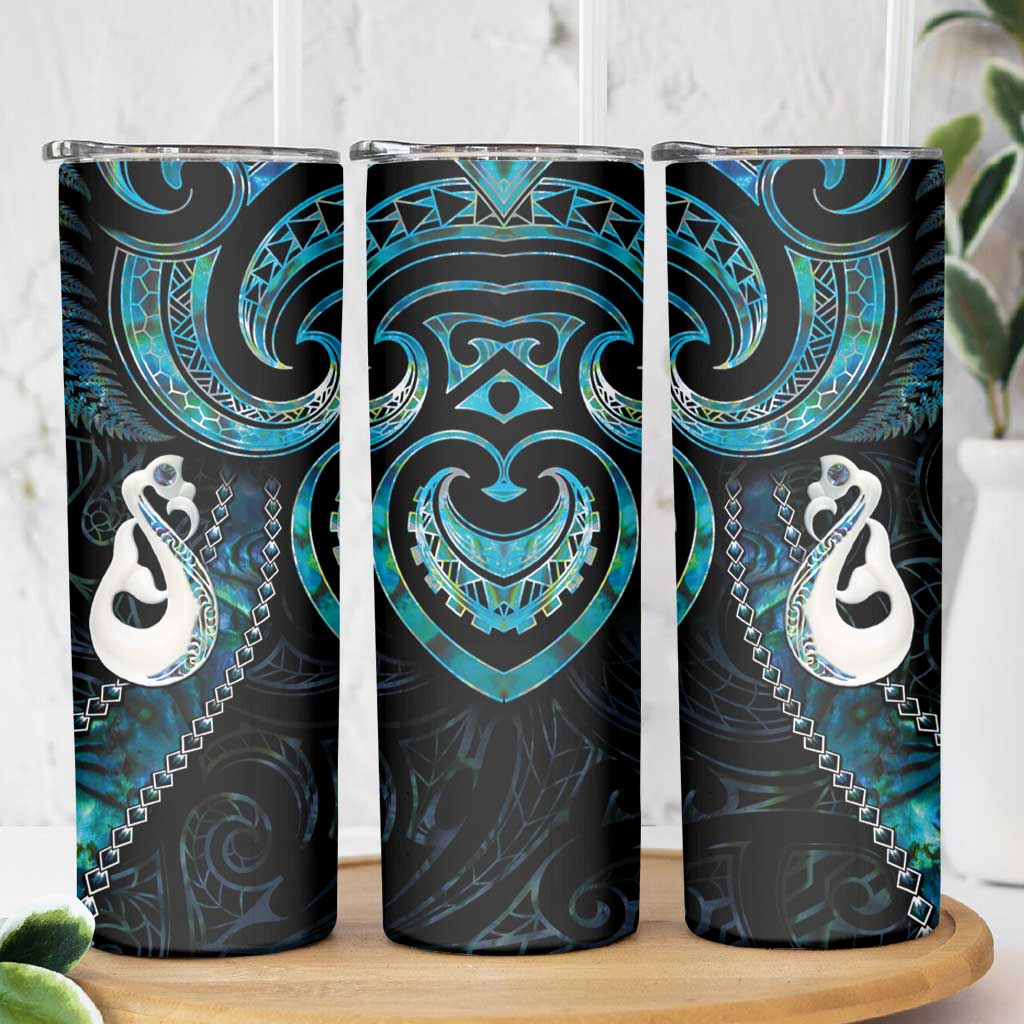 New Zealand Aotearoa Skinny Tumbler Maori Manaia Paua Shell Glitter Turquoise LT05 - Polynesian Pride