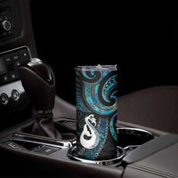 New Zealand Aotearoa Skinny Tumbler Maori Manaia Paua Shell Glitter Turquoise LT05 - Polynesian Pride