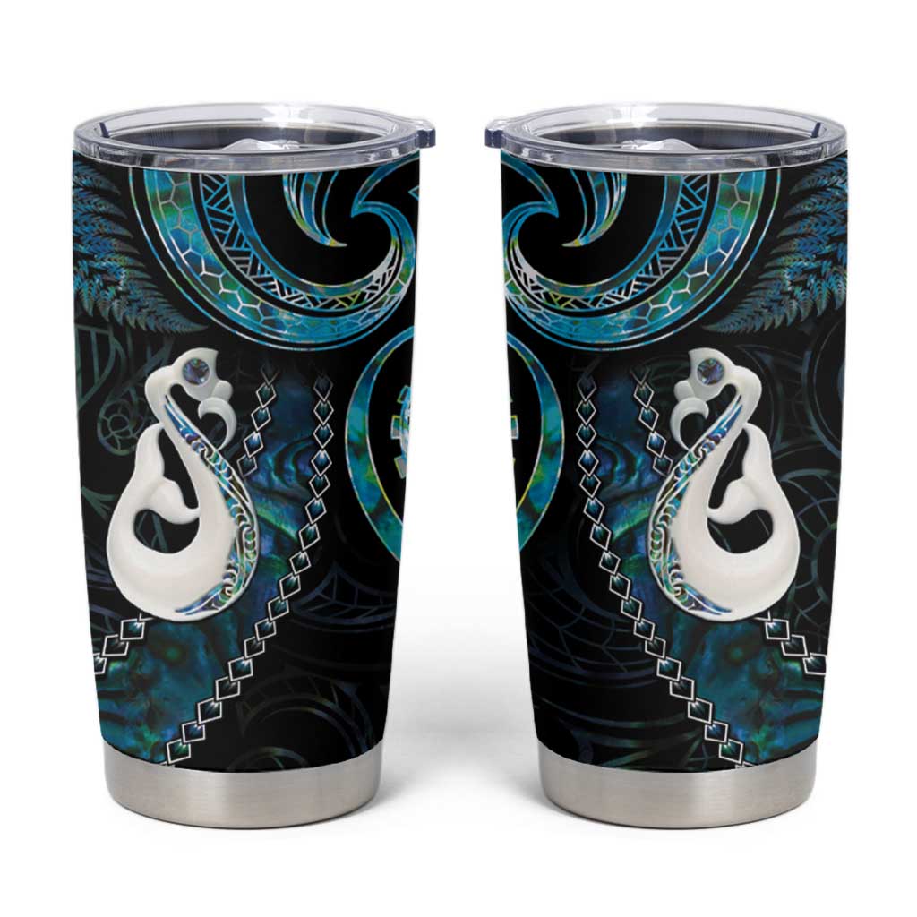 New Zealand Aotearoa Tumbler Cup Maori Manaia Paua Shell Glitter Turquoise