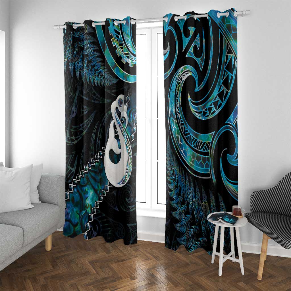 New Zealand Aotearoa Window Curtain Maori Manaia Paua Shell Glitter Turquoise